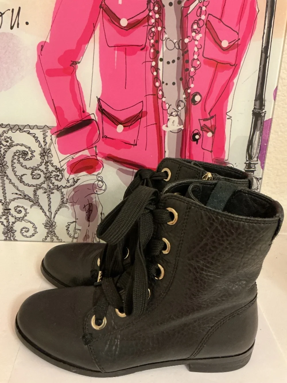 Kate Spade New York Genuine Leather Black Lace-Up Combat Boots — Size 7M